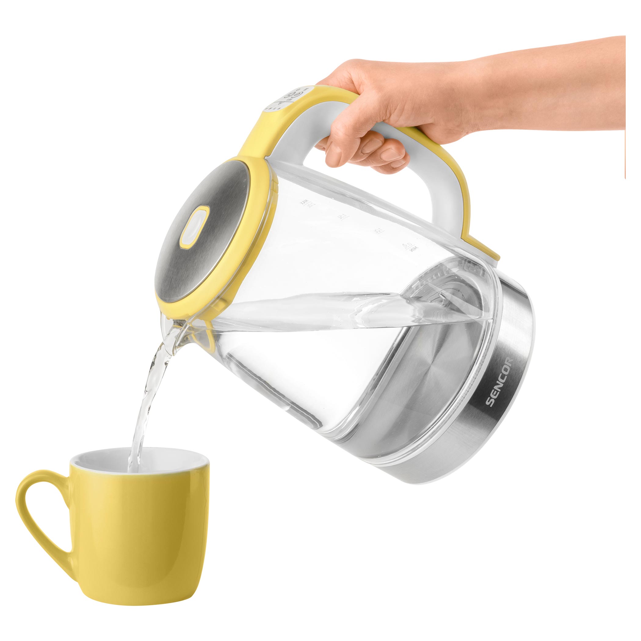 Sencor SWK46YL Crystal Electric Kettle with Power Cord Base, Sunflower  Yellow 