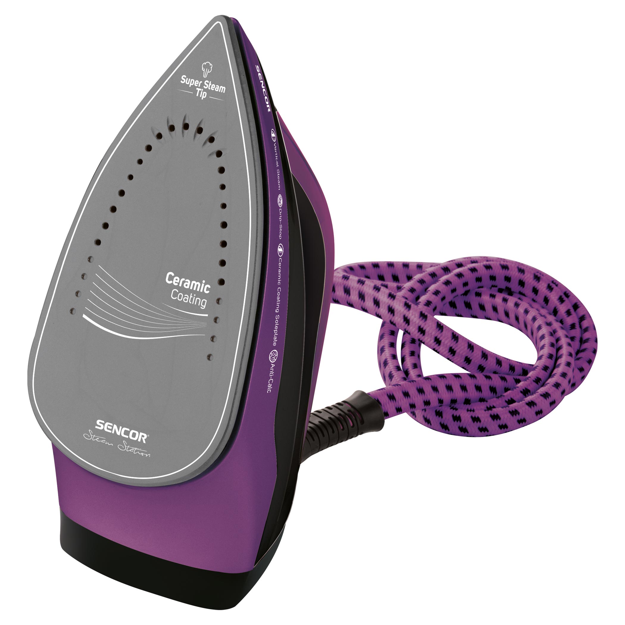 Steam Iron 1600W Iron with 160Ml Water Tank Nano Ceramic Soleplate  Self-Cleaning Anti-Limescale Drip Stop Vertical Steam Purple (Purple)