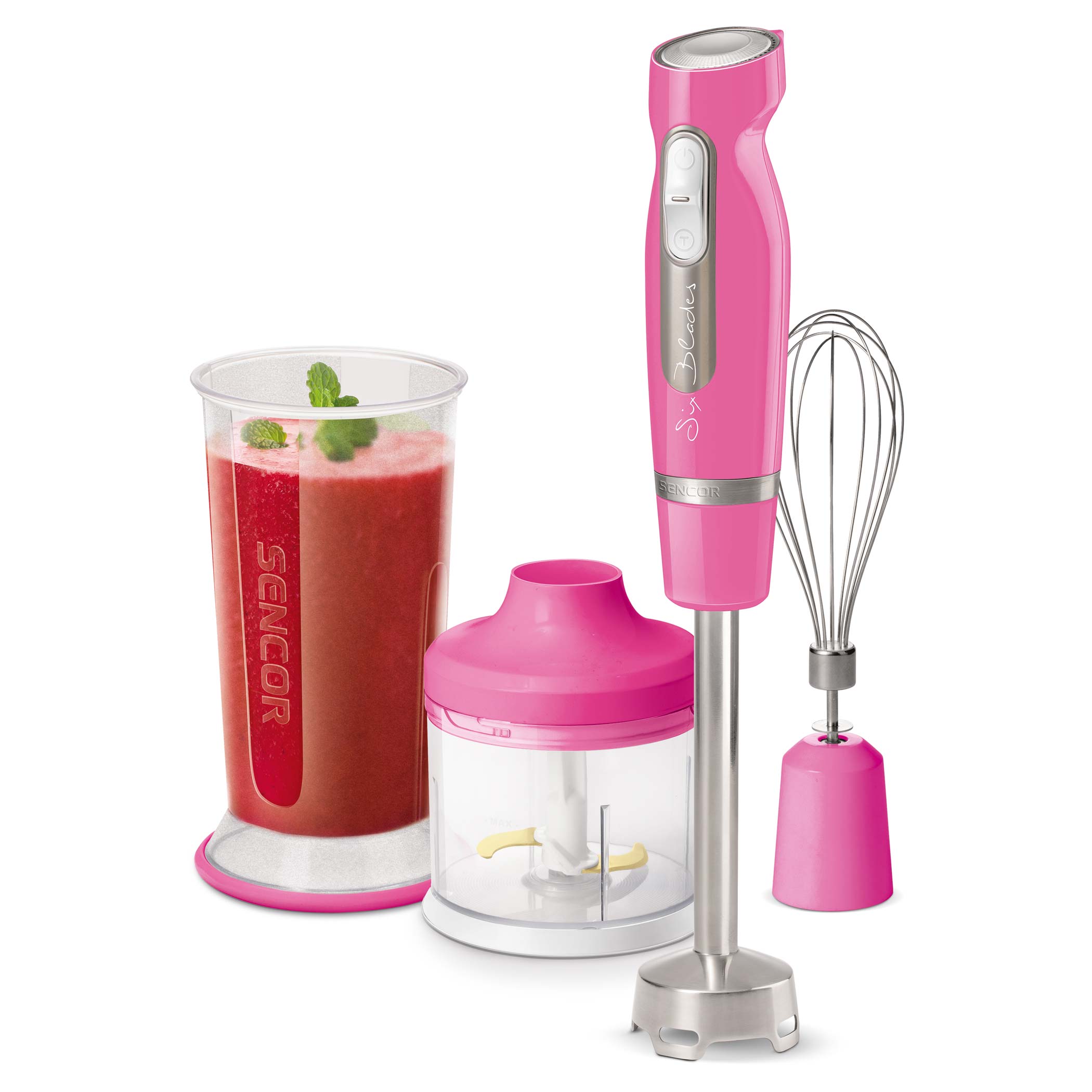 Sencor 6-Speed Pink 350-Watt Immersion Blender with Accessory Jar at