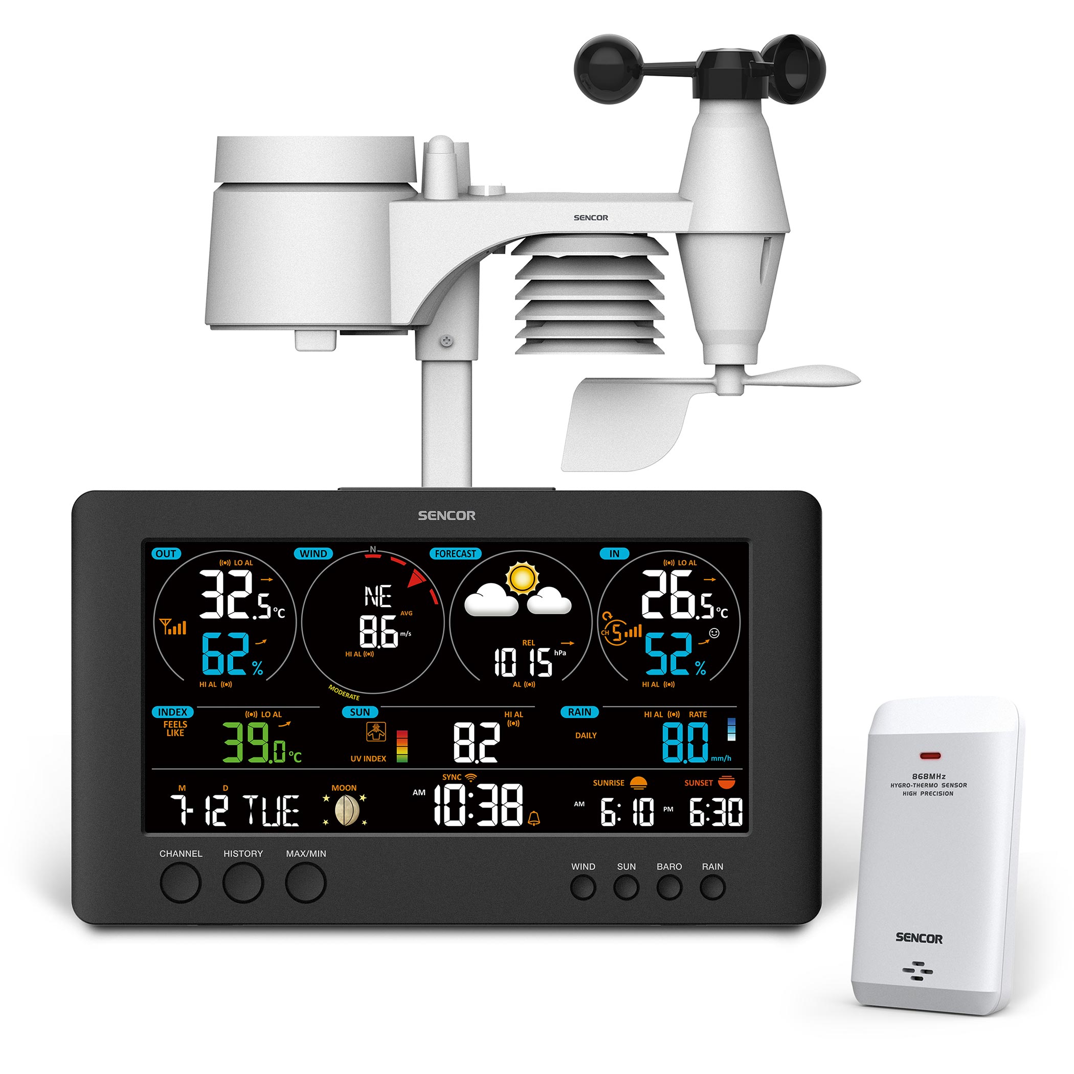 7in1 Wifi Weather Station Wireless LCD Color Display Thermometer