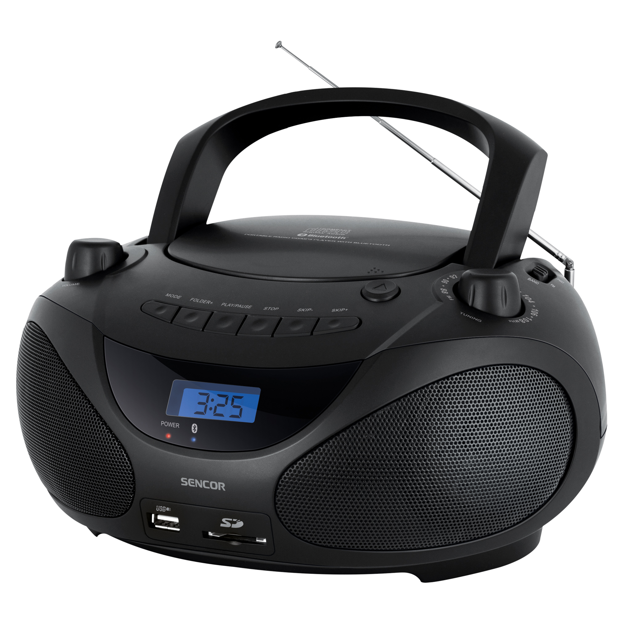 Portable CD Player with BT, MP3, USB, SD, AUX and FM Radio